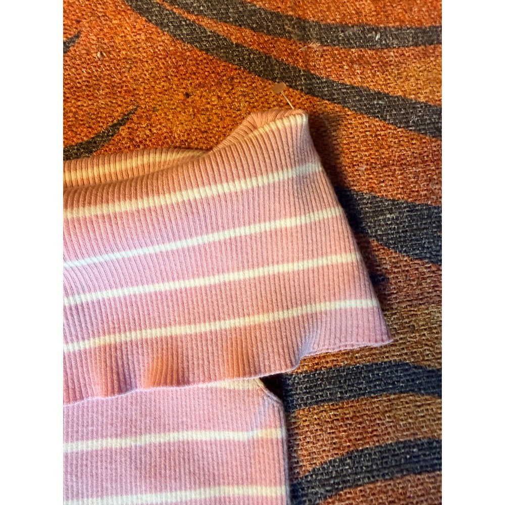 Active USA Pink White Striped Ribbed Off The Shoulder Soft Top NWT L - Picture 2 of 4